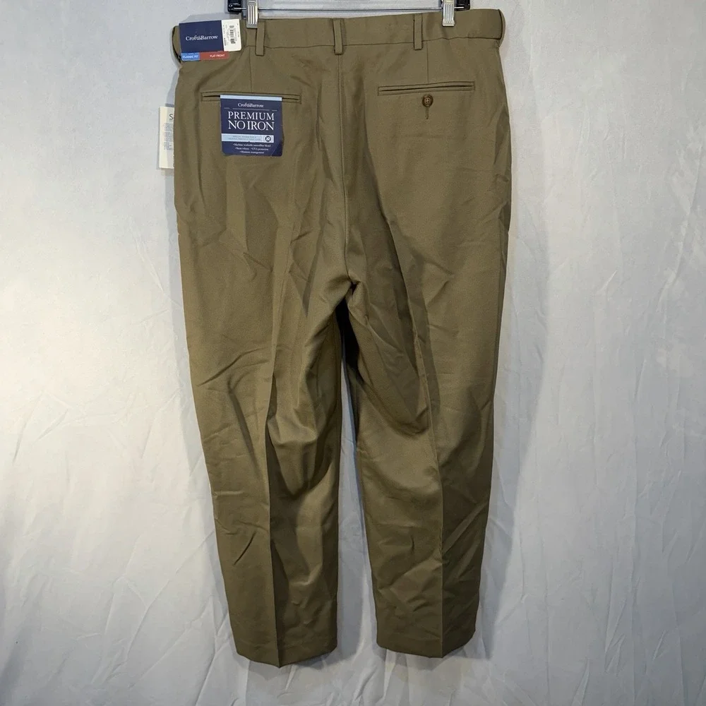 Croft & Barrow Pants Mens 38x29 Tan Khaki Half Elastic‎ Stretch Dress Casual NEW